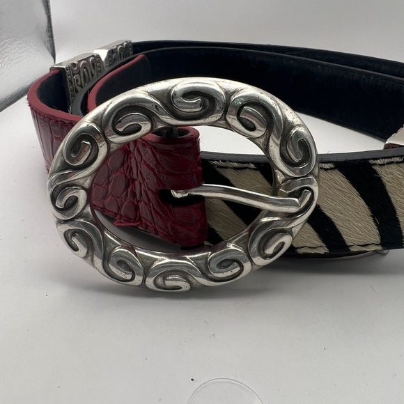 Chicos Black Calf Hair, Zebra, and Red Croc Silver tone Buckle & Reversible Belt - Picture 2 of 13